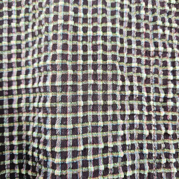 Match Point Seersucker Gingham Plaid Button Up Top Womens Size M Boxy Lagenlook - Picture 6 of 11